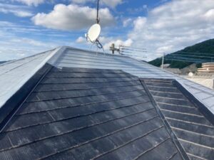 屋根塗装では、下塗りにサーモテックシーラー、仕上げに超低汚染リファインを使用