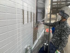 京都府相楽郡精華町にて行った外壁・屋根塗装工事の様子