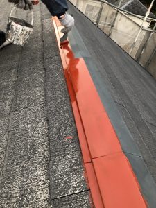 屋根塗装の様子（下塗り）